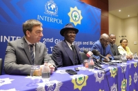 Officials speak to press during the 2nd INTERPOL Global Conference on Illicit Drugs
